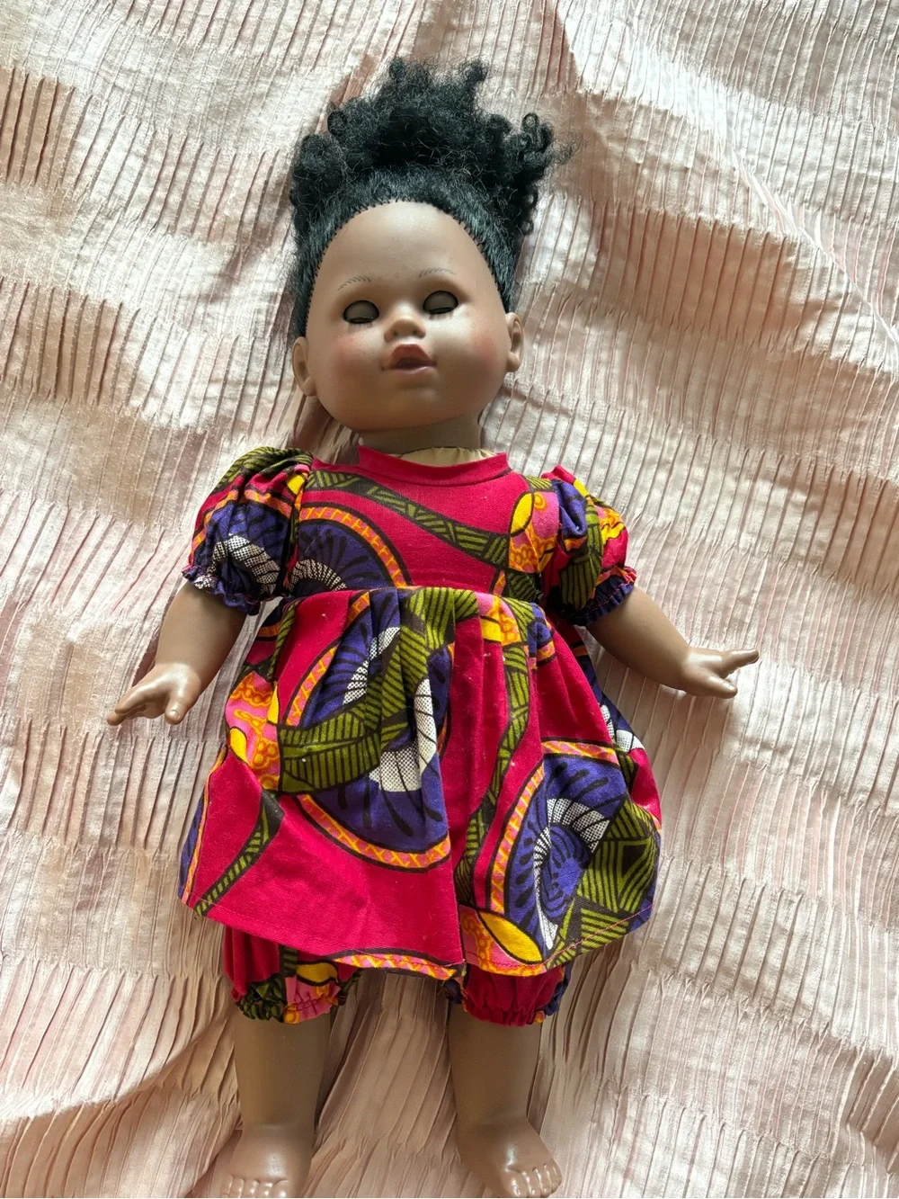 Handmade in Ghana Vintage Pink Patterned African Print Doll Dress for Kids Doll